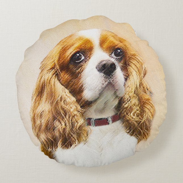 Cojín Redondo Pintura original de Cavalier King Charles Spaniel (Reverso)