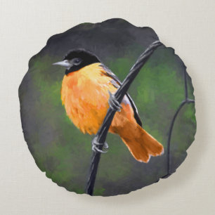 Cojín Redondo Pintura Oriole - Arte original de aves