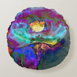 Cojín Redondo Pintura romántica y elegante de flores verde azula