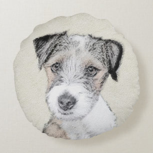 Cojín Redondo Pintura Rusell Terrier - Arte Perro Original