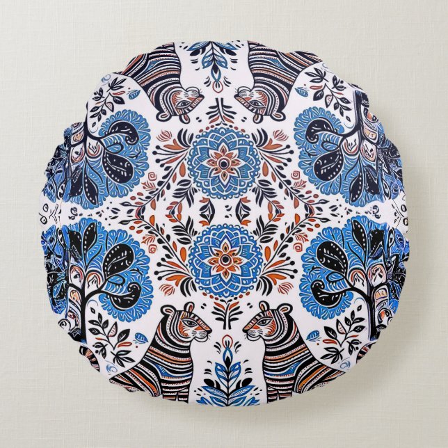 Cojín Redondo pintura simple de madhubani (Anverso)