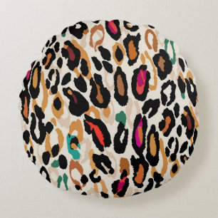 Cojín Redondo Pinturas de animales vivos de leopardo