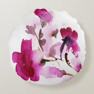 Cojín Redondo Pinturas florales abstractas 4 de la acuarela