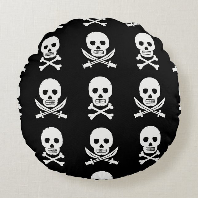 Cojín Redondo Pirata Skulls Crossbone Seless Pattern (Anverso)