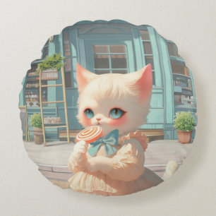 Cojín Redondo Piruleta Mágica: Tienda de Dulces del Bebé Gato Ba