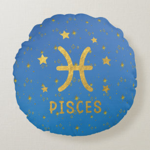Cojín Redondo Pisces Zodiac Blue and Gold Round Pillow