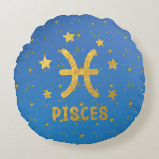 Cojín Redondo Pisces Zodiac Blue and Gold Round Pillow