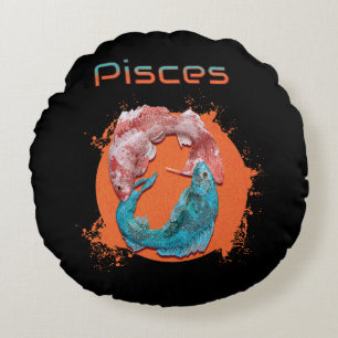 Cojín Redondo Piscis Pescado Zodiac Horoscopio Agua Astrología R