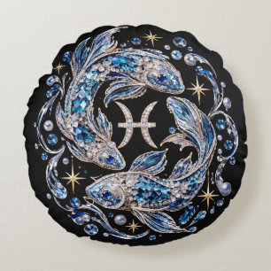 Cojín Redondo Piscis Zodiaco Cristal de Plata