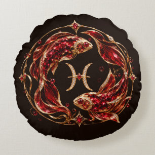 Cojín Redondo Piscis Zodiaco Rojo de Lujo