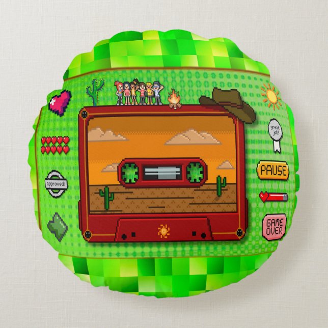 Cojín Redondo Pixel art denim  (Anverso)