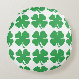 Cojín Redondo Pixel Lucky Four Leaf Clover de 8 bits