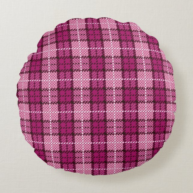 Cojín Redondo Pixel Plaid_Magenta-Black (Anverso)