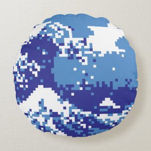 Cojín Redondo Pixel Tsunami Blue 8 bit Pixel Art