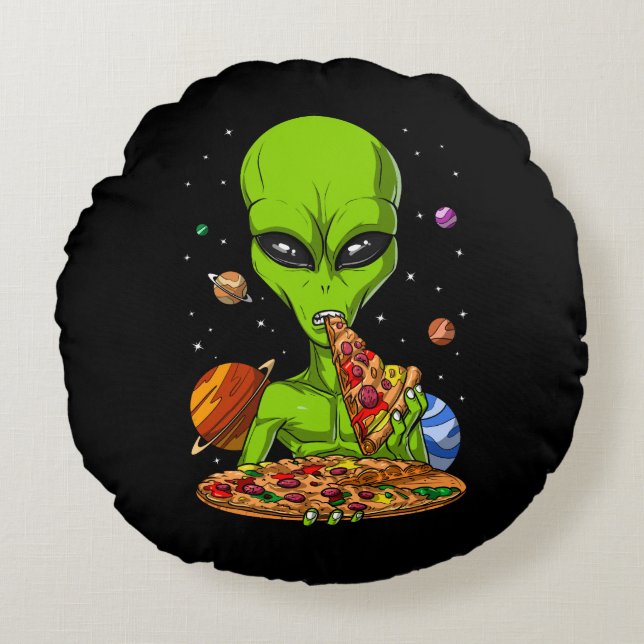 Cojín Redondo Pizza alienígena del Espacio de Comida (Anverso)