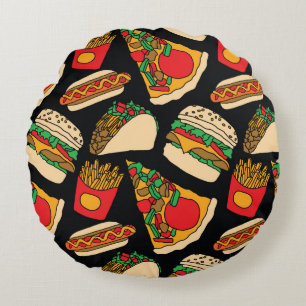Cojín Redondo pizza de comida rápida hamburguesa hotdog french