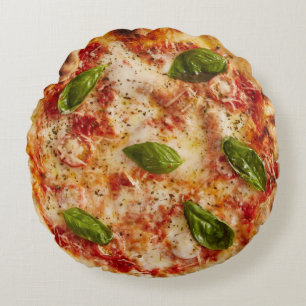 Cojín Redondo pizza margherita con hojas de albahaca almohadilla