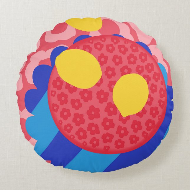 Cojín Redondo Placa de flores de limón (Anverso)