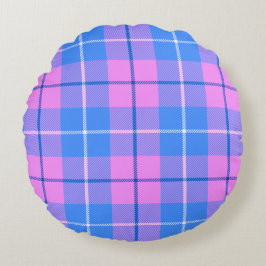 Cojín Redondo Placa De Tartán Rosa Y Azul