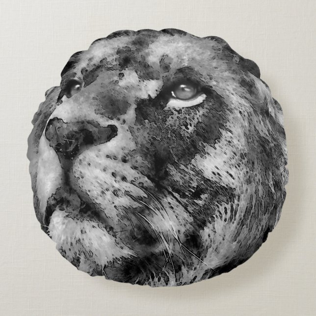 Cojín Redondo Placid Lion Face Silver (Anverso)