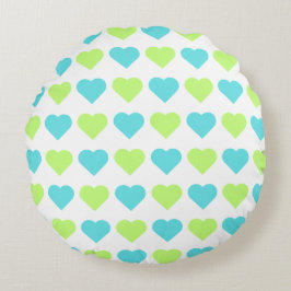 Cojín Redondo Plaid and Hearts Blue Yellow Pattern with white