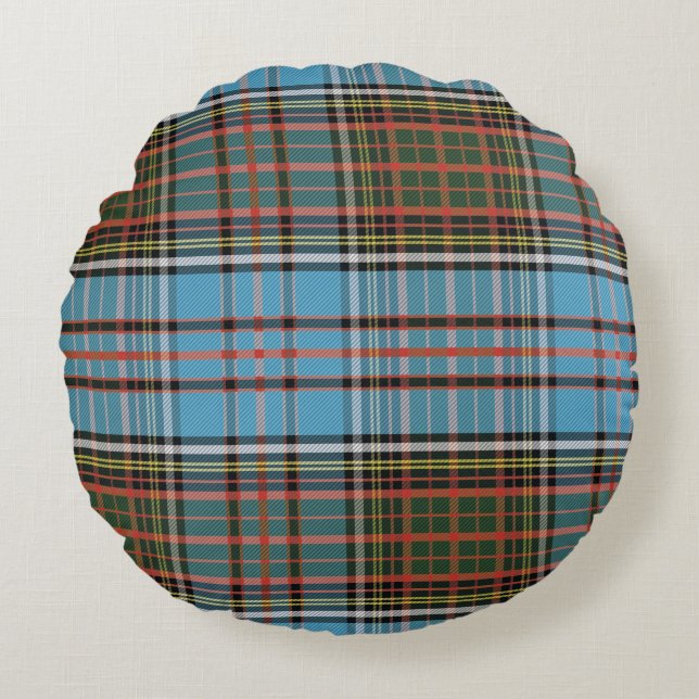 Cojín Redondo Plaid Clan Anderson Rustic Check Tartan (Anverso)
