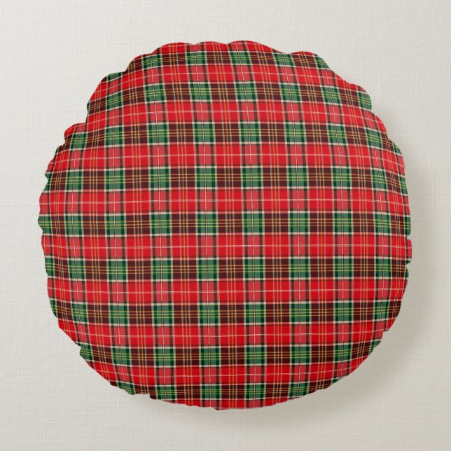 Cojín Redondo Plaid de Navidad Tradicional (Anverso)