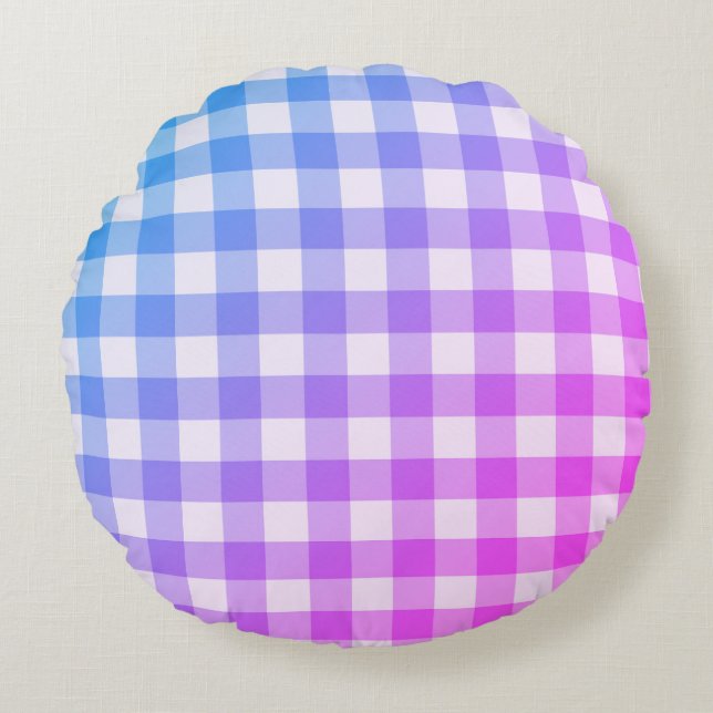 Cojín Redondo Plaid Gingham Pink Blue Moderno Simple Check (Anverso)