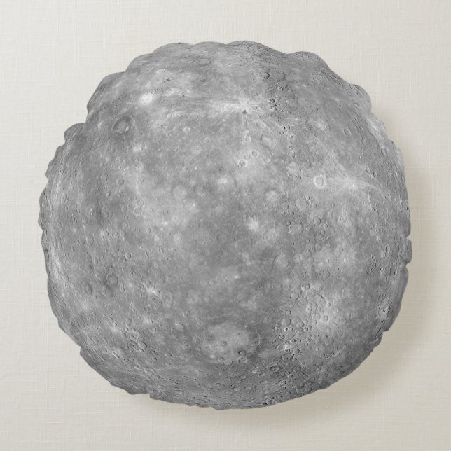Cojín Redondo Planet Mercury Space Solar System Gray Moon Crater (Anverso)
