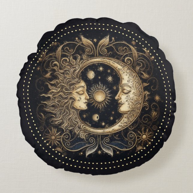 Cojín Redondo Planetas Celestiales Solares Moon Face Alrededor D (Anverso)