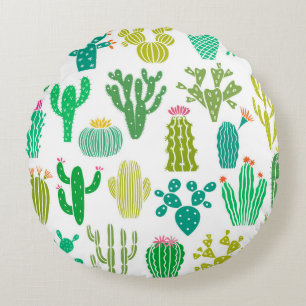 Cojín Redondo Planta de cactus: conjunto floral vintage.