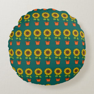 Cojín Redondo Planta de girasol de Kawaii en una olla