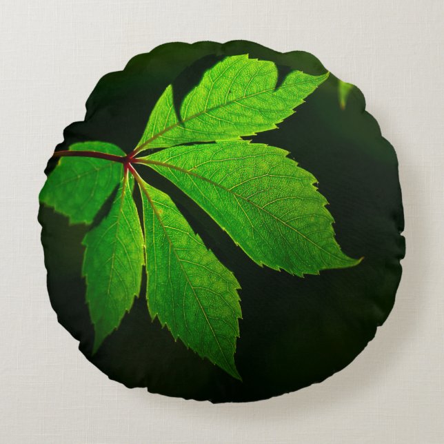 Cojín Redondo Planta de textura de patrón de hoja (Anverso)
