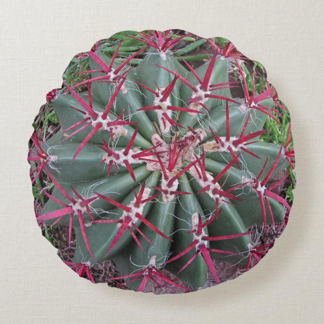 Cojín Redondo Planta del Desierto del Suroeste Foto Cactus de Ba (Anverso)