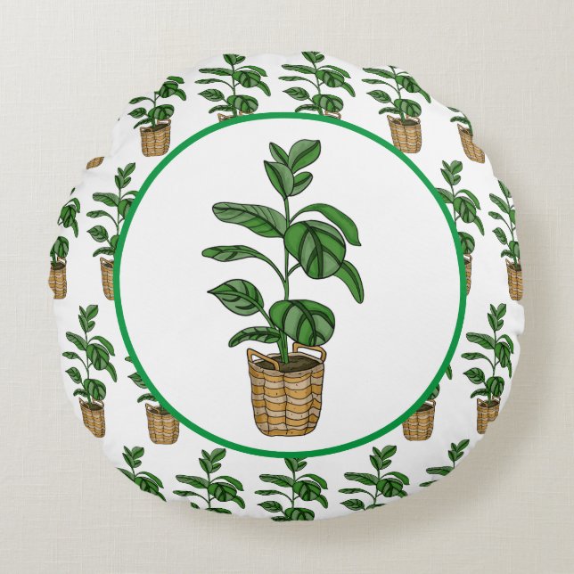 Cojín Redondo Planta dibujada a mano de palmo de viajeros (Anverso)