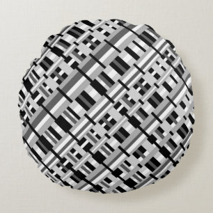 Cojín Redondo Plantado en blanco negro y diagonal gris