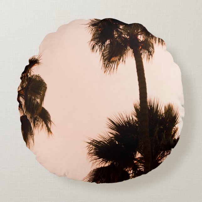 COJÍN REDONDO PLANTAS DE PALMERAS DE FOTOGRAFÍA DE BAJO ÁNGULO (Anverso)