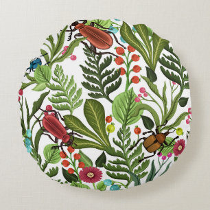 Cojín Redondo Plantas e insectos decorativos: diseño sin inconve
