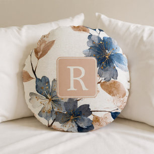 Cojín Redondo Plantilla de Monograma de Flor Bonita Personalizad