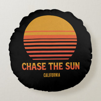 Cojín Redondo Plantilla personalizada de puesta de sol retro 'Pe