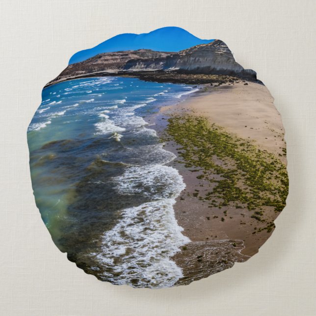 Cojín Redondo Playa de Puerto Piramides, Argentina (Reverso)