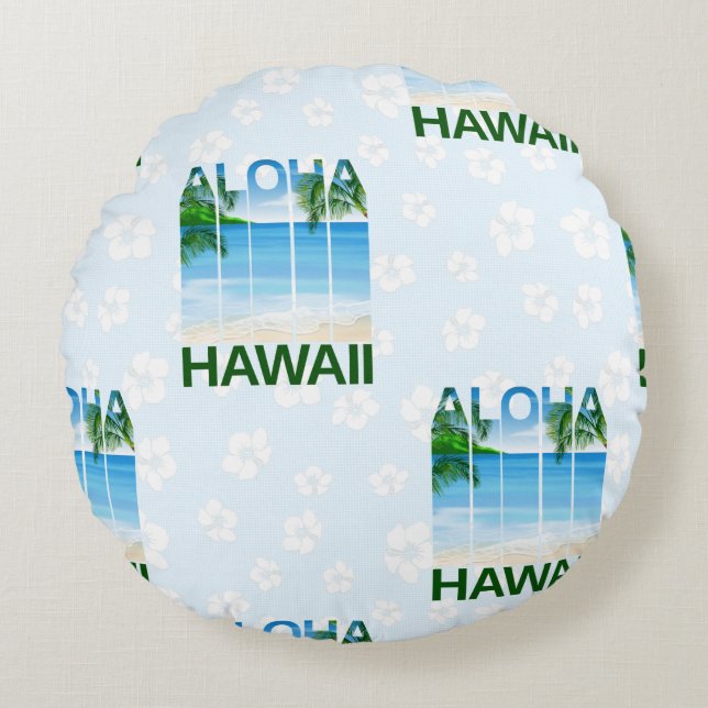 Cojín Redondo Playa de Verano Aloha Hawaii (Anverso)