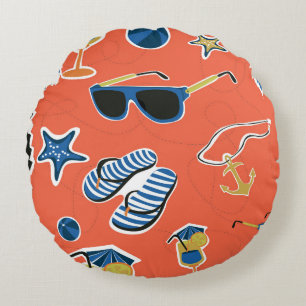 Cojín Redondo Playa de Verano: Relajante Patrón Sin Mar.