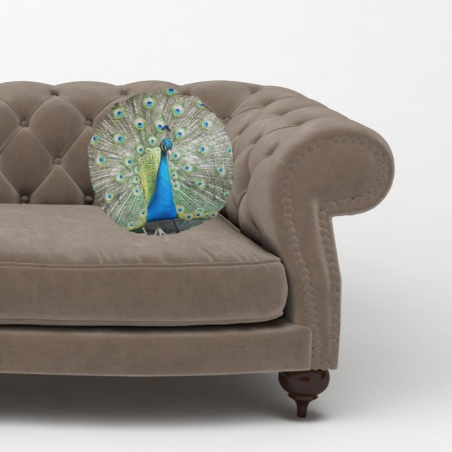 Cojín Redondo Pluma de plumas de pavo real azul (In Situ Sofa)