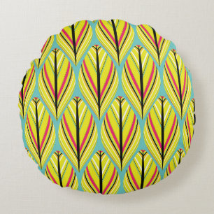 Cojín Redondo plumas de estilo indio sin fisuras en amarillo b