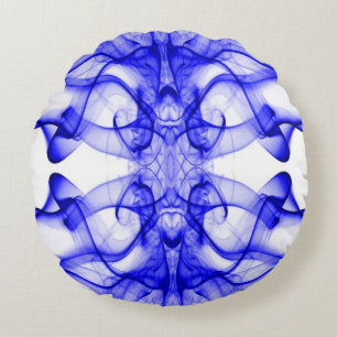 Cojín Redondo Plumas de humo azul en blanco