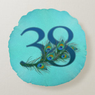 Cojín Redondo Plumas de Pavo Real 38 Cumpleaños Aniversario Hito
