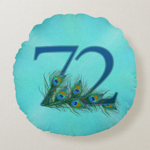 Cojín Redondo Plumas de Pavo Real 72 Cumpleaños Aniversario Hito