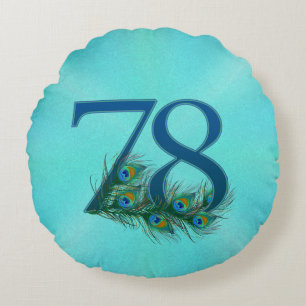 Cojín Redondo Plumas de Pavo Real 78 Cumpleaños Aniversario Hito