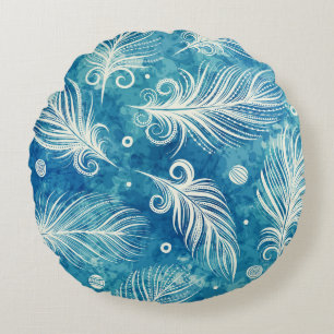 Cojín Redondo Plumas dibujadas a mano: Patrón sin foco